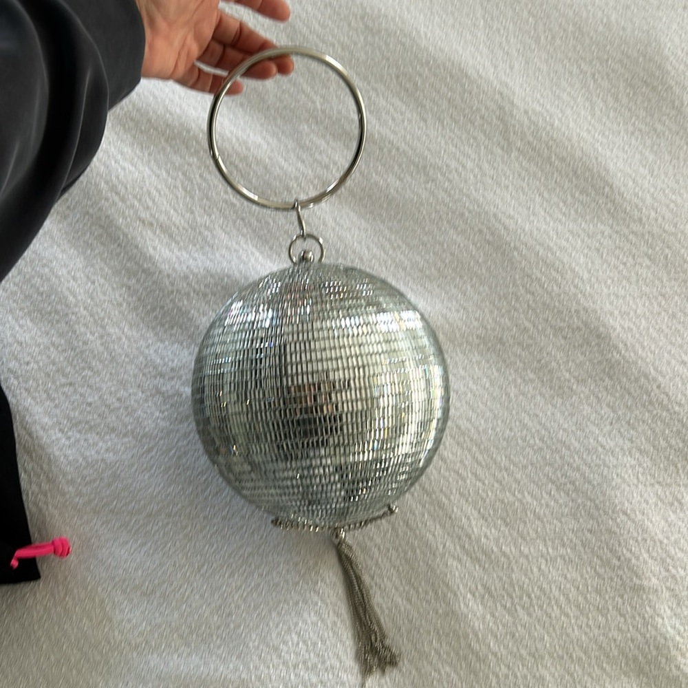 Betsey Johnson Kitsch Dancing Queen silver Rhinestone Disco Ball Crossbody